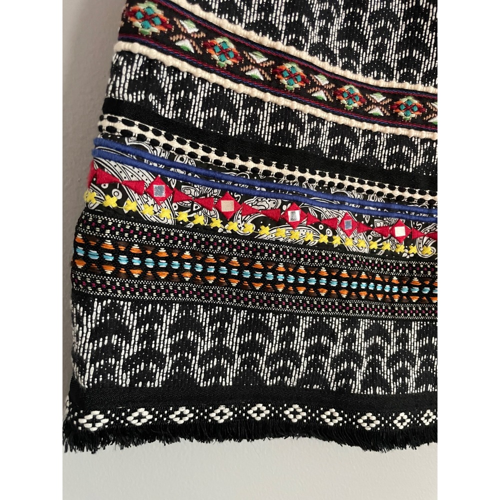Desigual Mini Skirt Womens 36 Black White Embroidered Boho Eclectic Festival S